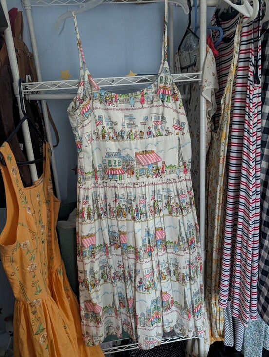 Bernie Dexter Dresses & Skirts - Bernie Dexter Cream Sundress with Pink & Blue City Toile